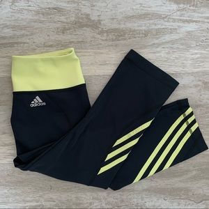 Adidas Neon Yellow Dark Grey Capri Workout Pants